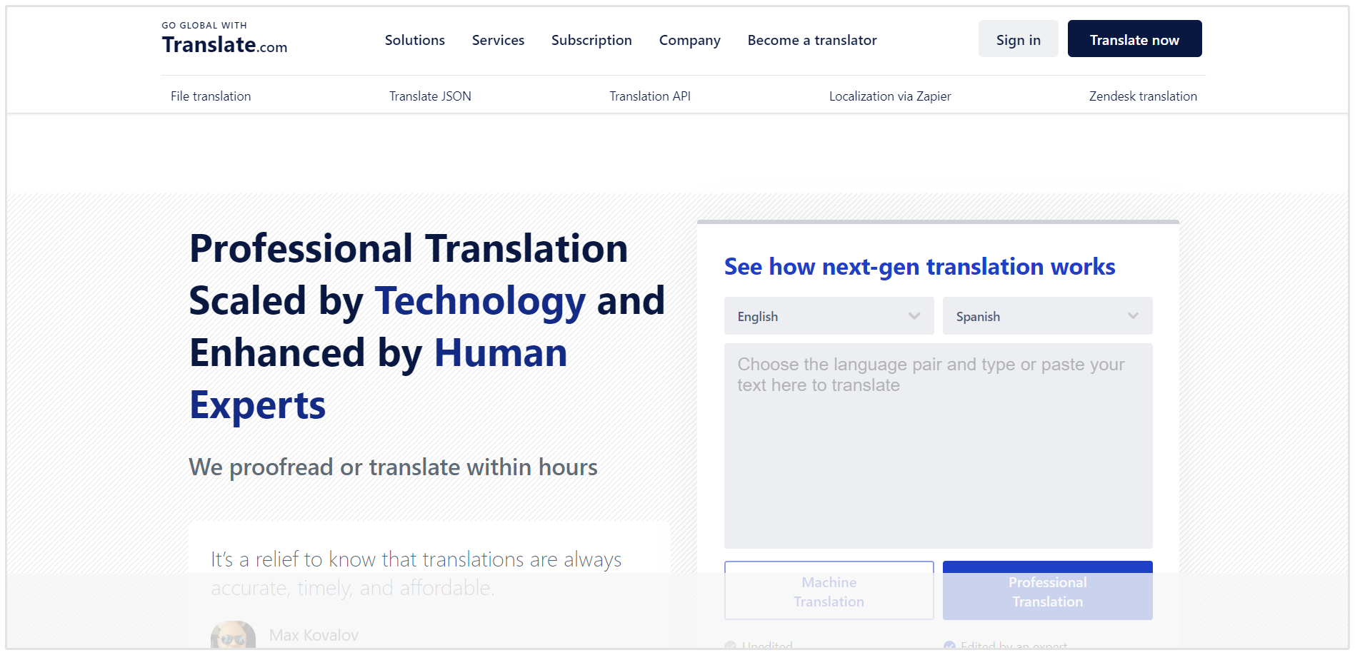 Translate.com Websitesi